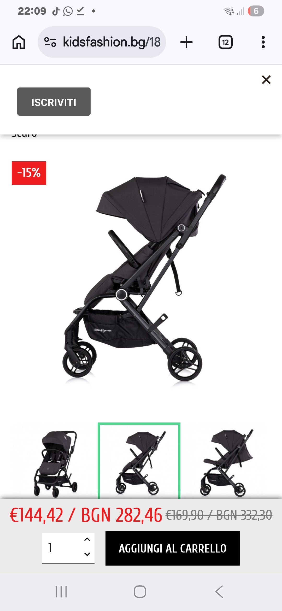 Passeggino twister reversibile colore nero port.22kg