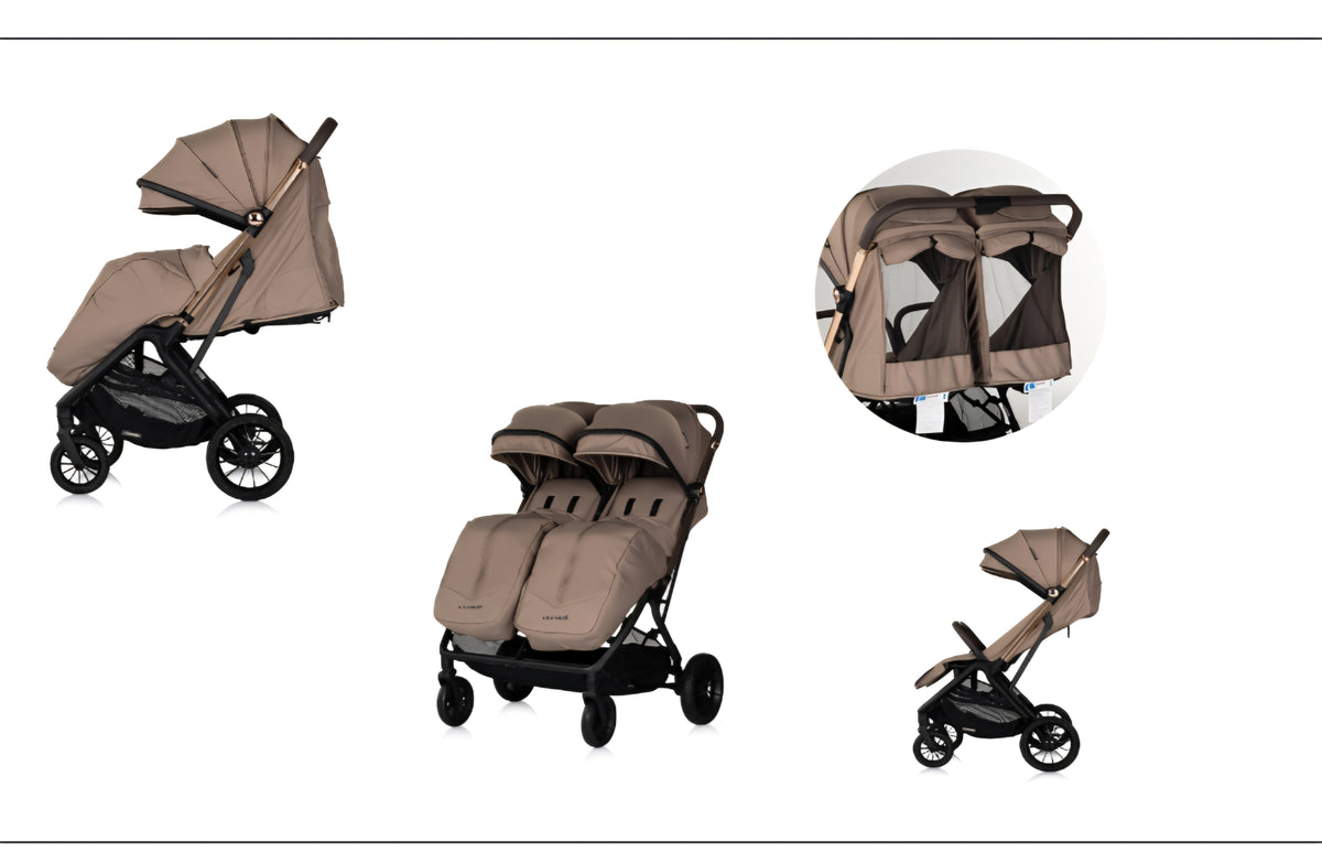 Passeggino gemellare urban completo di coprigambe doppia cappotta