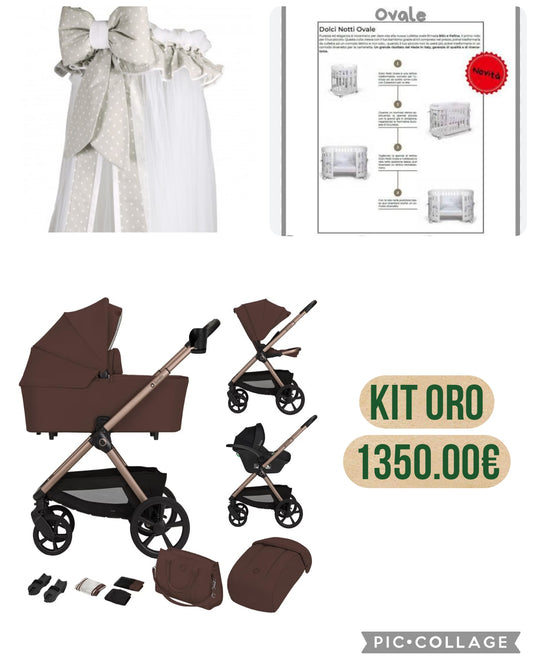 Kit oro con trio chocolate 4 pezzi con rete anti soffoco piu borsa piu ovetto piu culla evolutiva quadrata 1100con spedizione