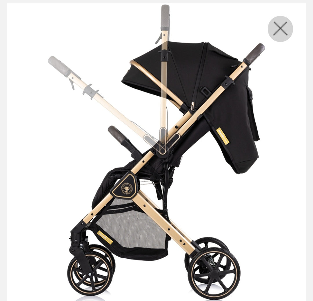 Passeggino xxL omnia  reversibile con maniglione  chiusura compatta completo di coprigambe  4 ammortizzatori leva abbassa alza schienale anti scivolo impermeabile
