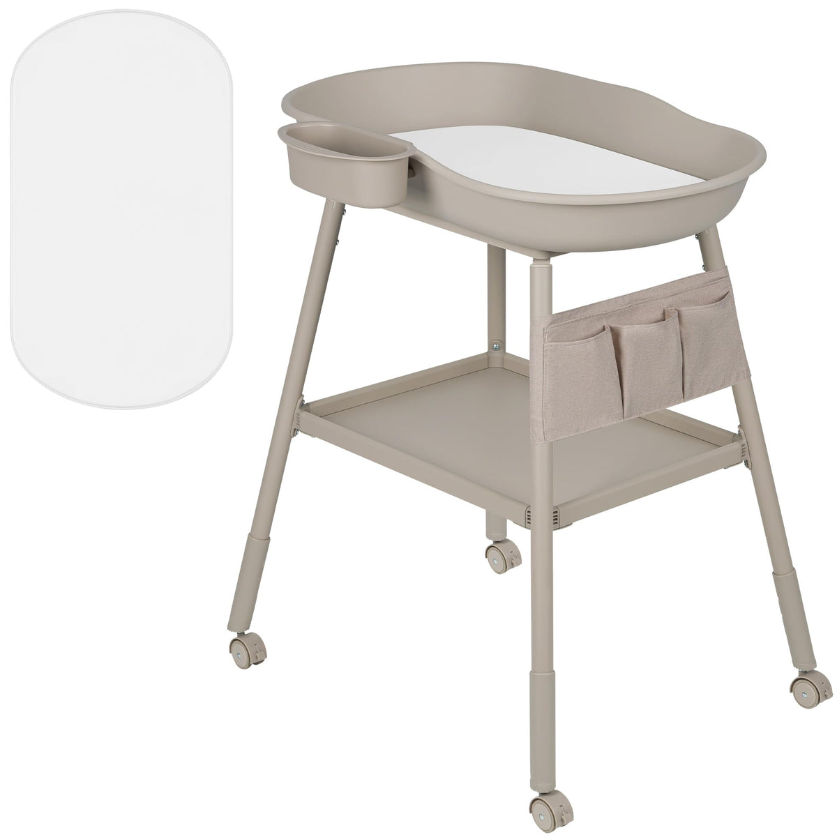 Fasciatoio nuovo modello con ruote, materassino impermeabile in schiuma Eva vaschetta acqua cambio,  piano porta oggetti , freno