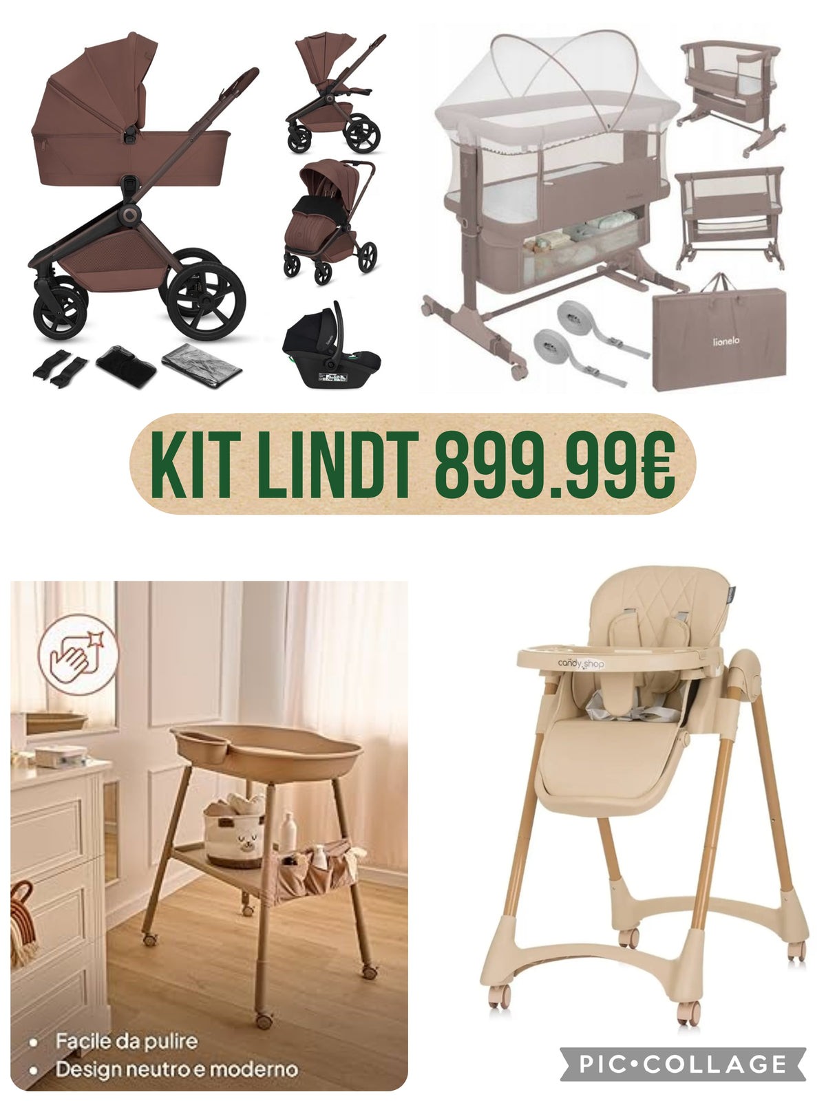 Kit lindt con trio lionelo richiudibile piu fasciatoio evolutivo lionelo piu next to me completa lionelo sediolone pappananna 899.99€ spedizione in tutta Italia 930,00€