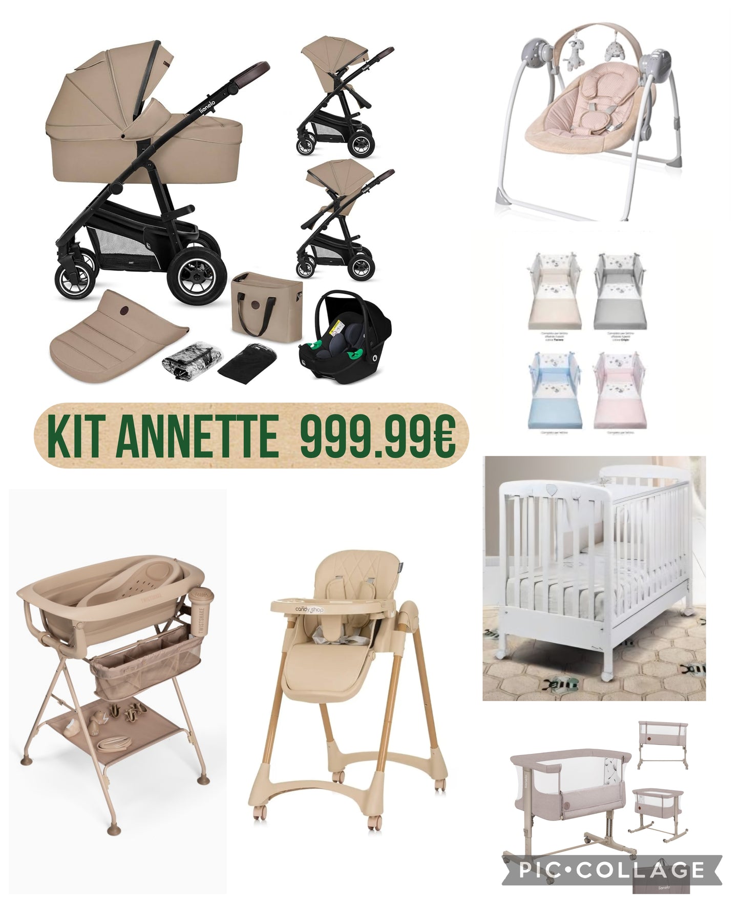 Kit Annette con trio 4 pezzi lionelo culla piu piumone paracolpi federe cuscino materasso bagnetto twistshake sediolone pappananna Altalena elettrica dondolo next to me tot 1000€ completa di spedizione in tutta Italia 1080€ pedana completa