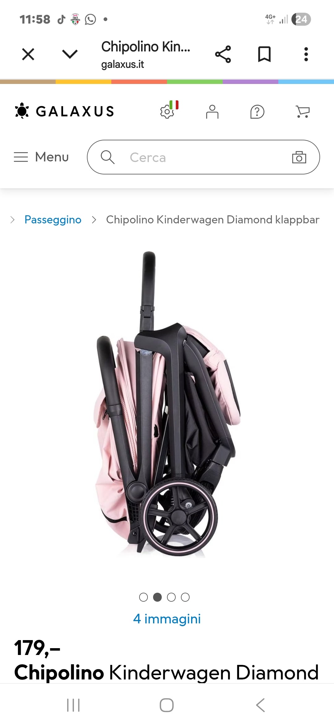Chipolino diamods 4 ammortizzatori reclinabile doppio cappotta ruote gommate impermeabile chiusura automatica