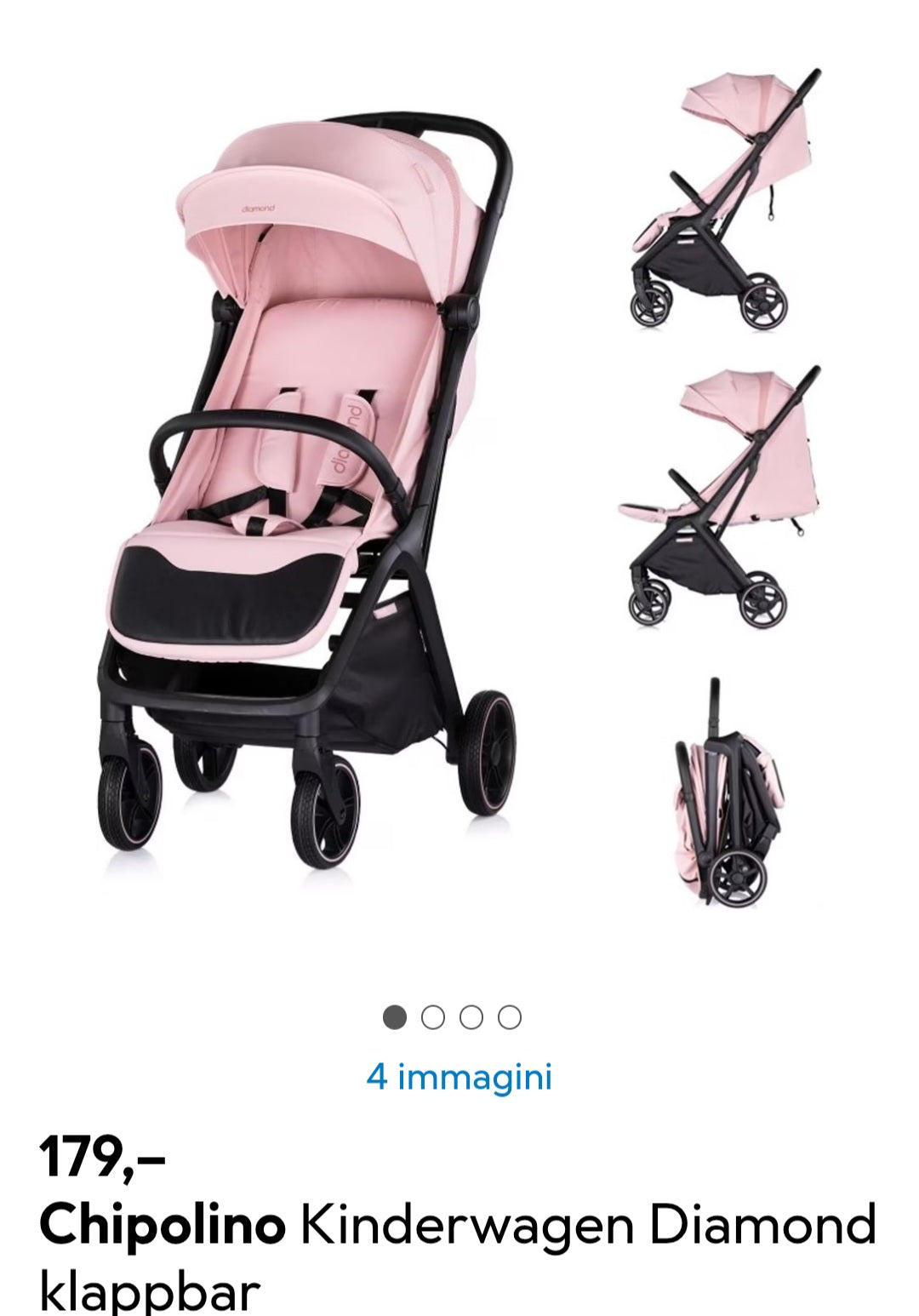 Chipolino diamods 4 ammortizzatori reclinabile doppio cappotta ruote gommate impermeabile chiusura automatica