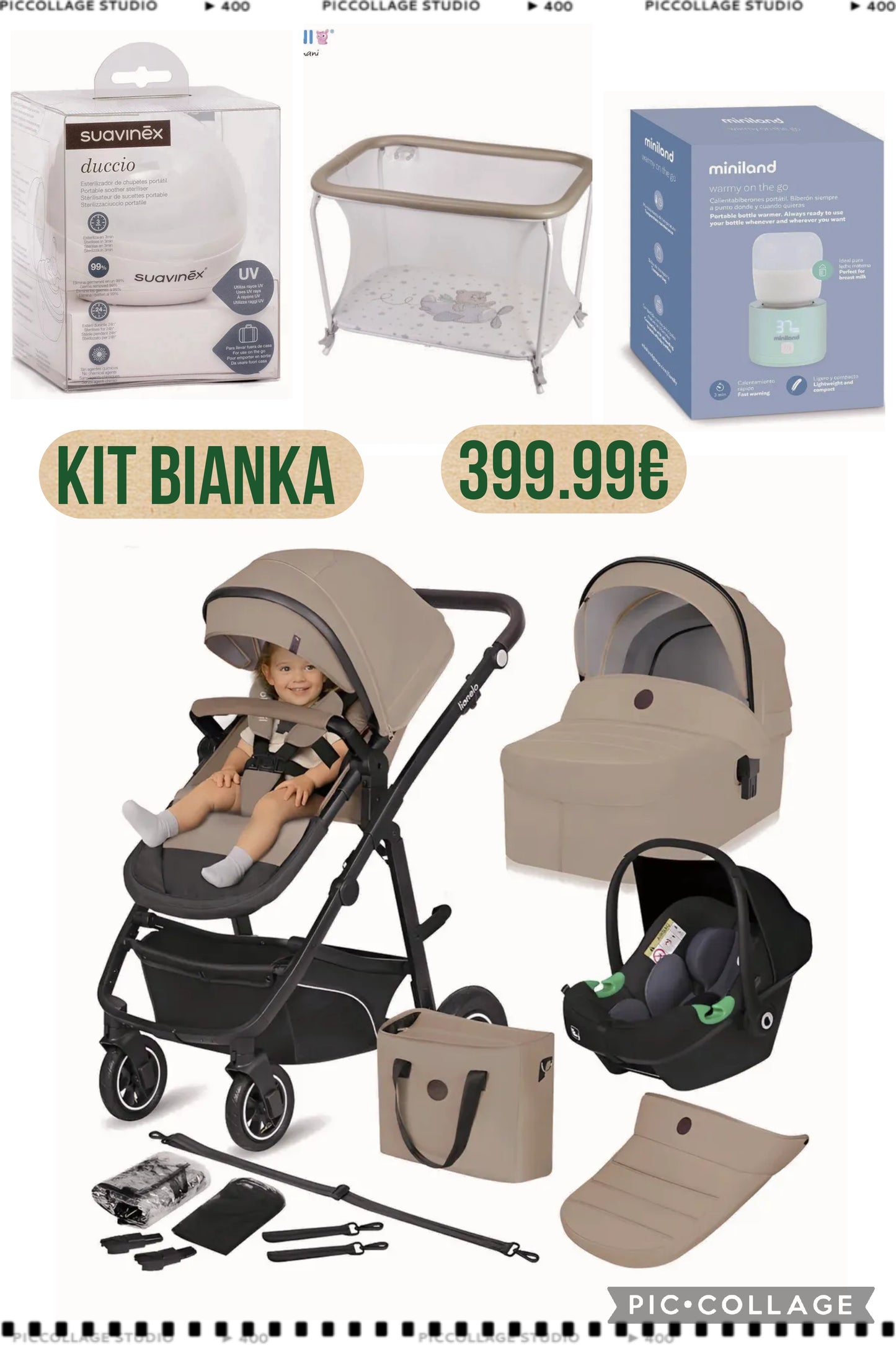 Kit bianka con trio lionelo 4 pezxi piu box plebani richiudibile piu scaldabiberon portatile miniland piu sterilizza ciuccio portatile suavinex 429.99€ con spedizione in tutta Italia