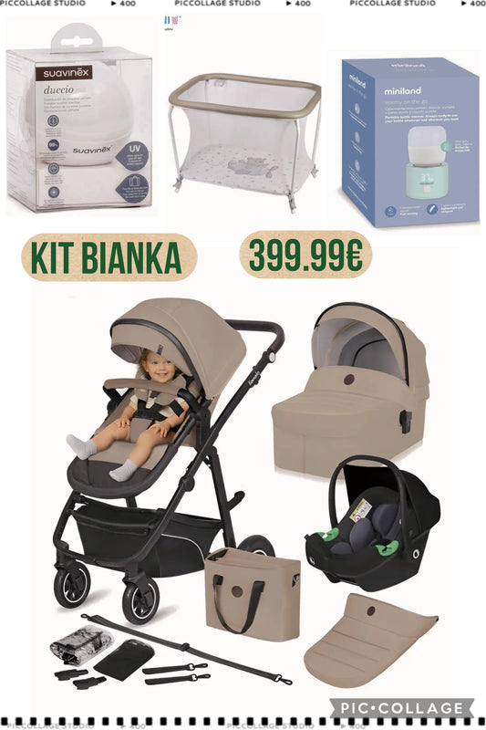Kit bianka con trio lionelo 4 pezxi piu box plebani richiudibile piu scaldabiberon portatile miniland piu sterilizza ciuccio portatile suavinex 429.99€ con spedizione in tutta Italia