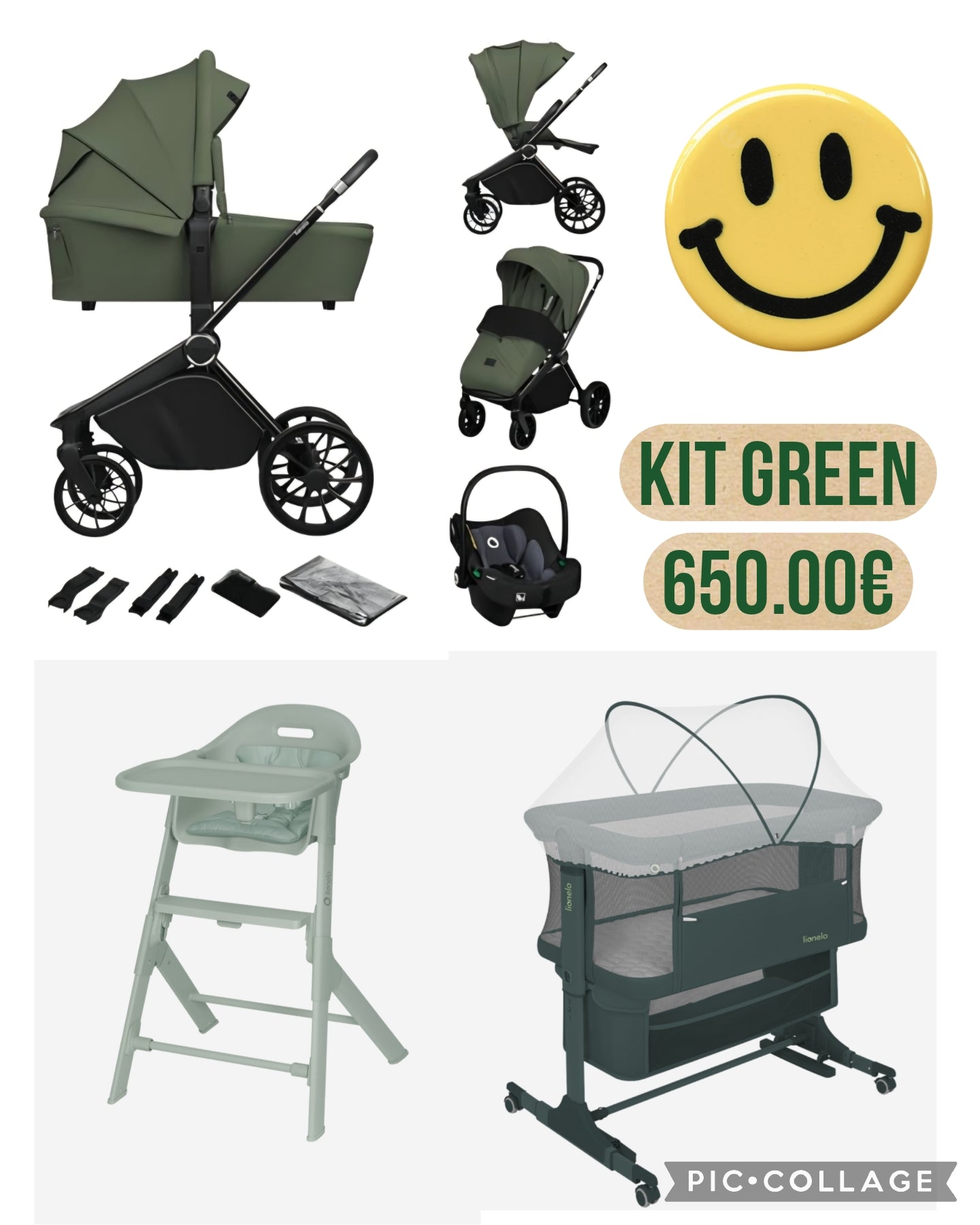 Kit green con trio lionelo off road piu sediolone evolutivo piu culla co sleep completa .prezzo 680 con spedizione in tutta Italia. Consegna tra i 10 13 giorni