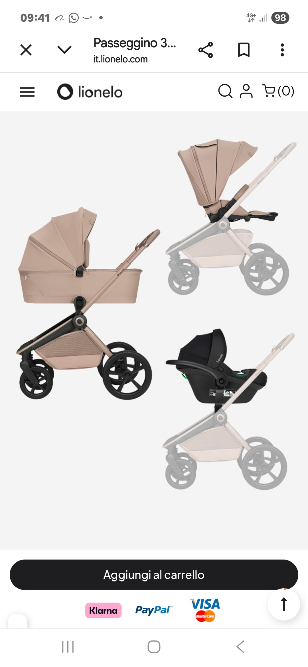 Trio richiudibile lionelo completo di ovetto e passeggino