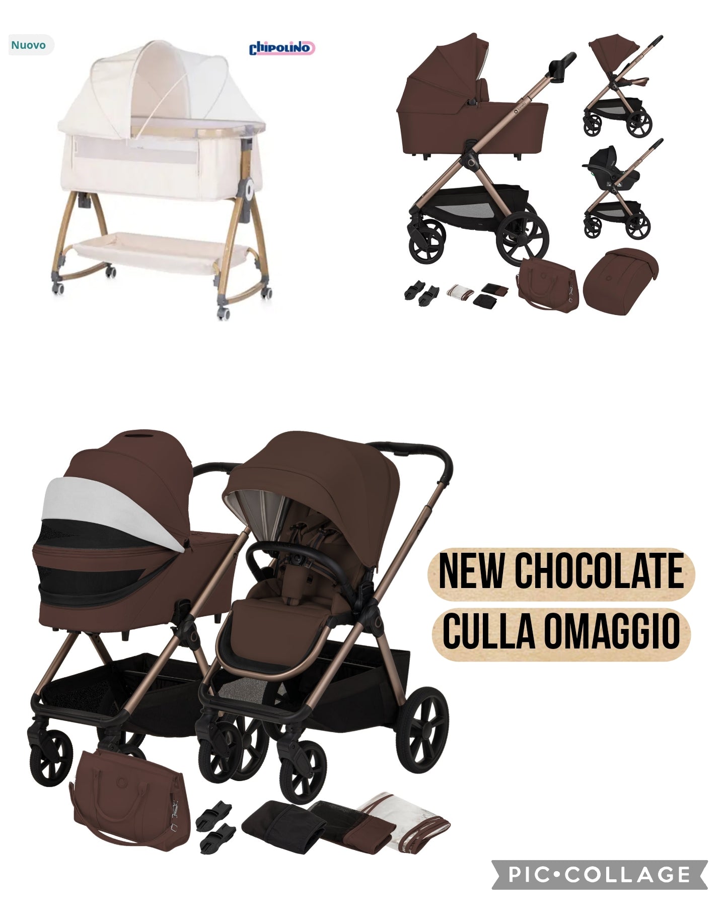 Kit chocolate con trio lionelo completo 4 pezzi più culla completa a soli 550€ con spedizione in tutta Italia a soli 589€
