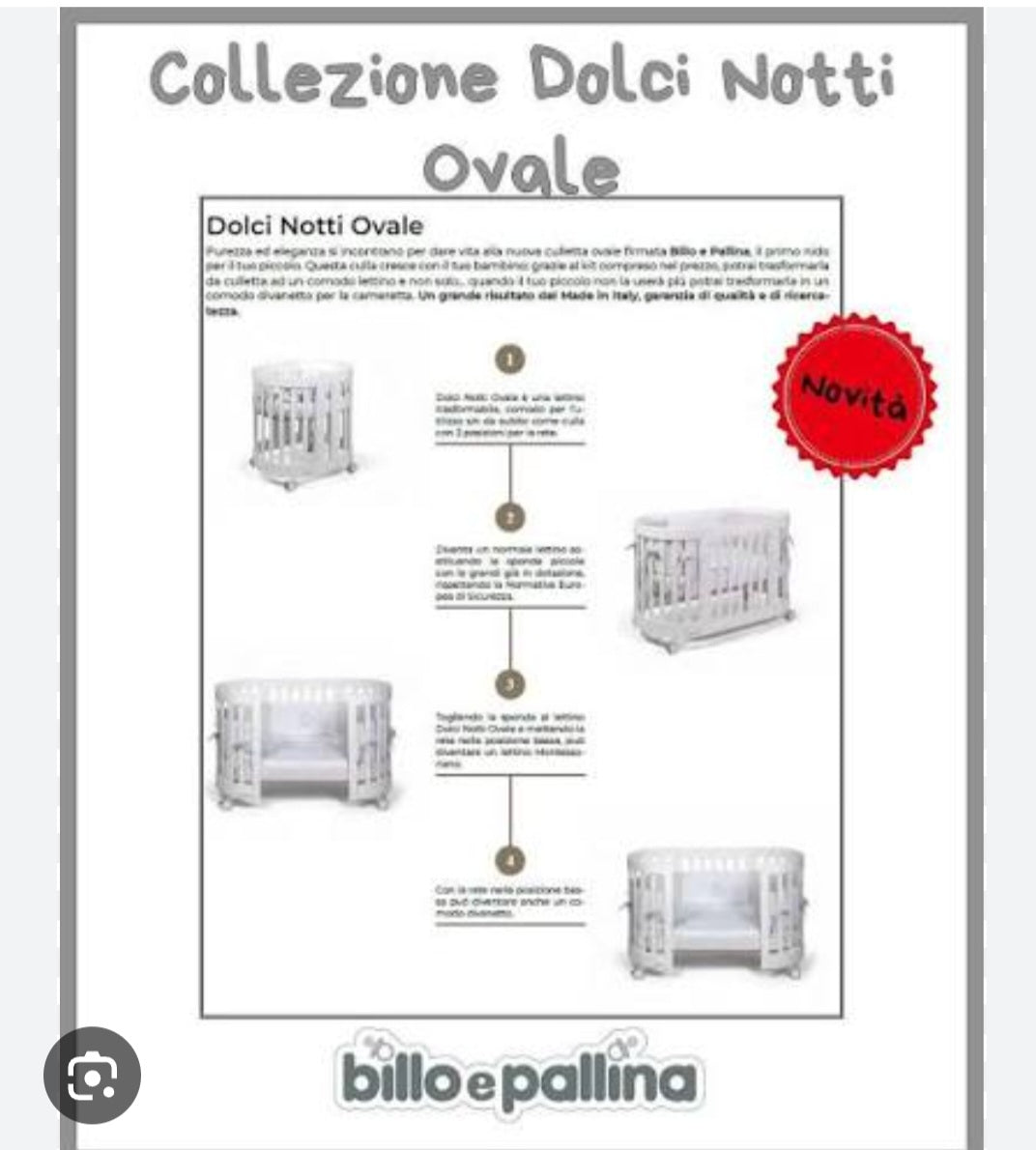 Kit oro con trio chocolate 4 pezzi con rete anti soffoco piu borsa piu ovetto piu culla evolutiva ovale