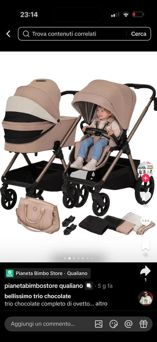 Trio carmine lionelo beige completo di ovetto e passeggino fronte retro completo di materasso con rete anti rigurgito.