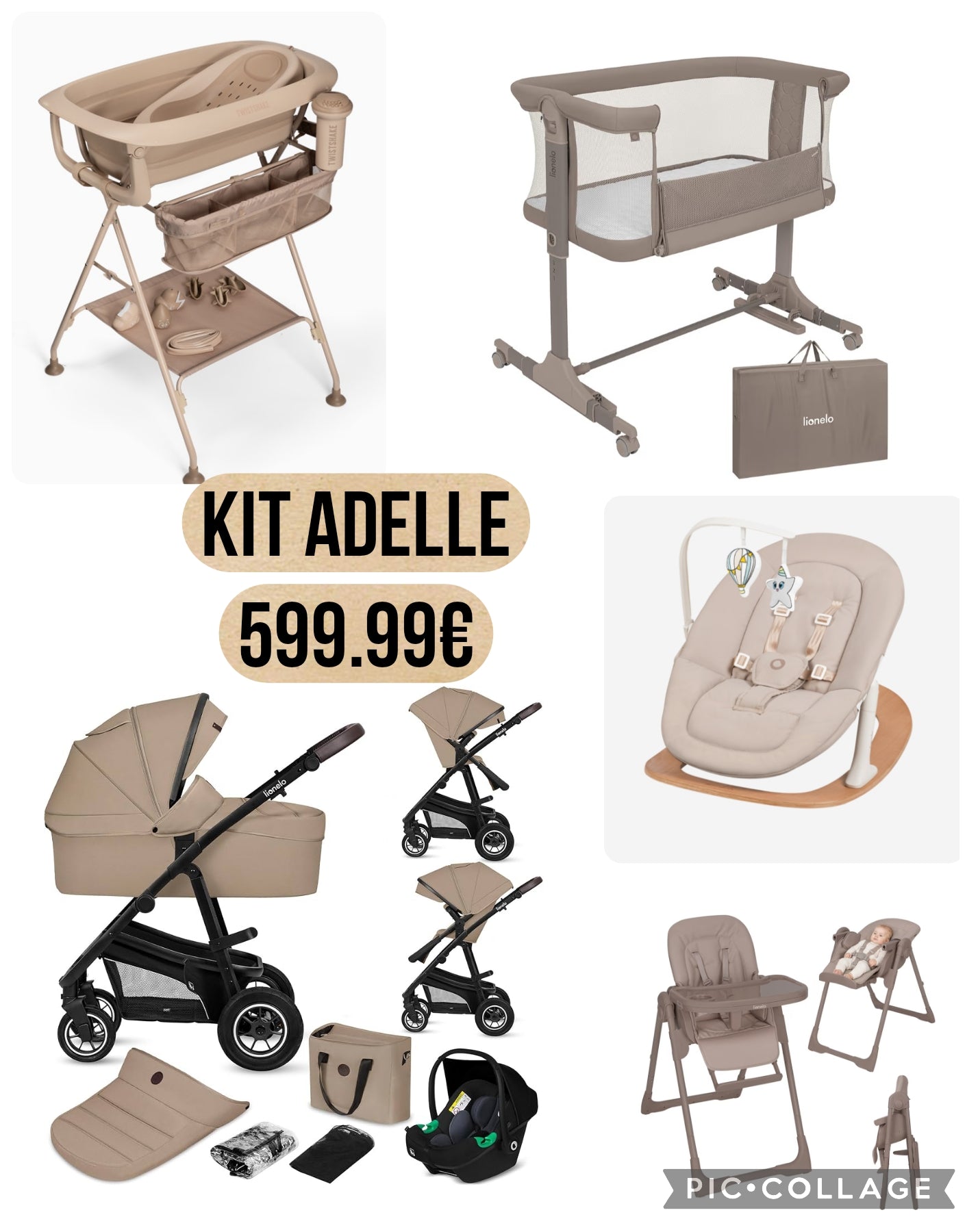 Kit adelle 599.99€ completo di trio 4 pezzi fasciatoio twistshake altalena dondolo lionelo sediolone pappananna lionelo,culla co-sleep lionelo .compreso di spedizione 650.00€ in tutta italia